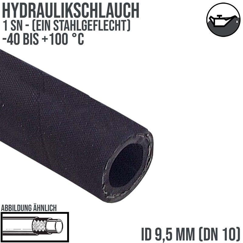 9,5 x 17 mm 1 SN DN 10 Hochdruck Hydraulik Wasser Kraftstoff Schlauch einfach Draht Einlage schwarz EN 853 - PN 180 bar