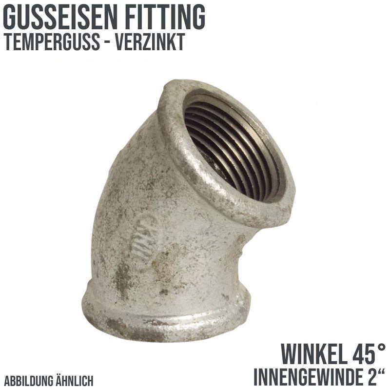 2" Gusseisen Temperguss Fitting Nr. 120 Winkel 45° Innengewinde IG DVGW PN 25 bar
