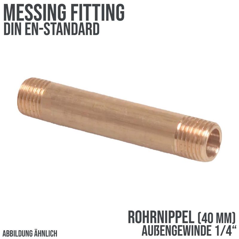 1/4" Rohrnippel Nr. 23 - 40 mm Außen x Außengewinde AG Messing Fittings PN 40 bar