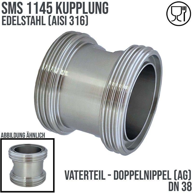DN 38 SMS Kupplung 1145 Vaterteil VT Außengewinde Doppelnippel - PN 25 bar