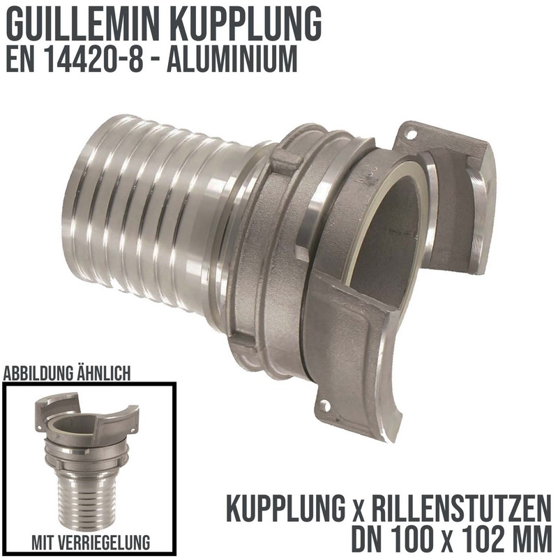 DN 100 Guillemin Kupplung Verriegelung Rillen Stutzen Tülle 102 mm Sicherungsbund Aluminium - PN 16 bar