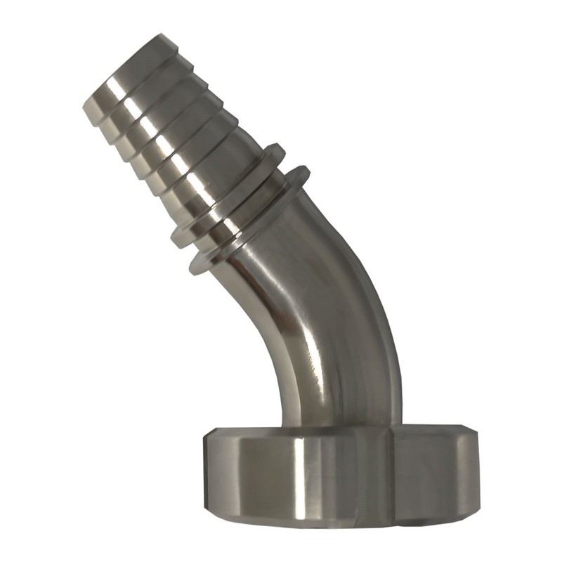 DN 40 Milchrohr Verschraubung DIN 11851 Mutterteil 45° Bogen Kegel Stutzen Sicherungsbund - Stutzen gerillt 40 mm - PN 25 bar