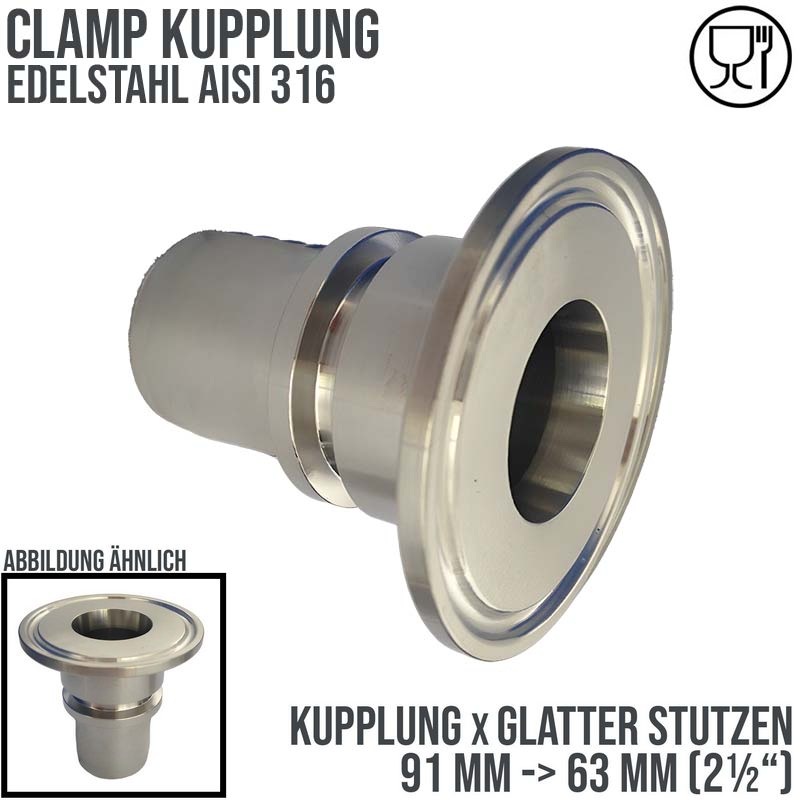 CLAMP Kupplung 91 mm Schlauch Stutzen Tülle glatt 63 mm 2 1/2" - PN 16 bar