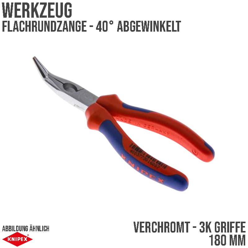 200 mm Flachrund Zange 40° abgewinkelte Backen verchromt 3K Griffe Knipex