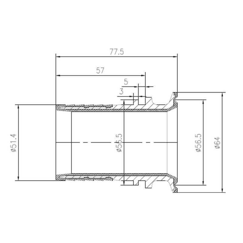 CLAMP Kupplung 64 mm Schlauch Rillen Stutzen Tülle PFA beschichtet 51 mm 2" - PN 16 bar