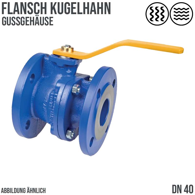 DN 40 Flansch Kugelhahn 2-teilig Gussgehäuse Kugel Messing DVGW Gas - PN 16 bar