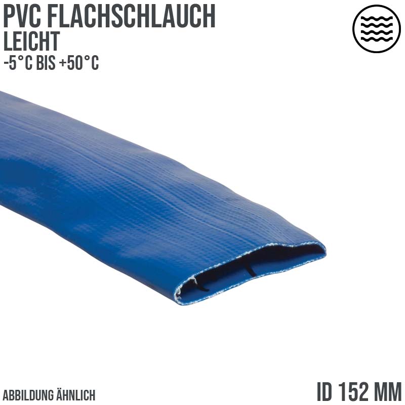 152 mm PVC Flach Schlauch Wasser Entleerung leicht light duty blau PN3 bar - 100 m