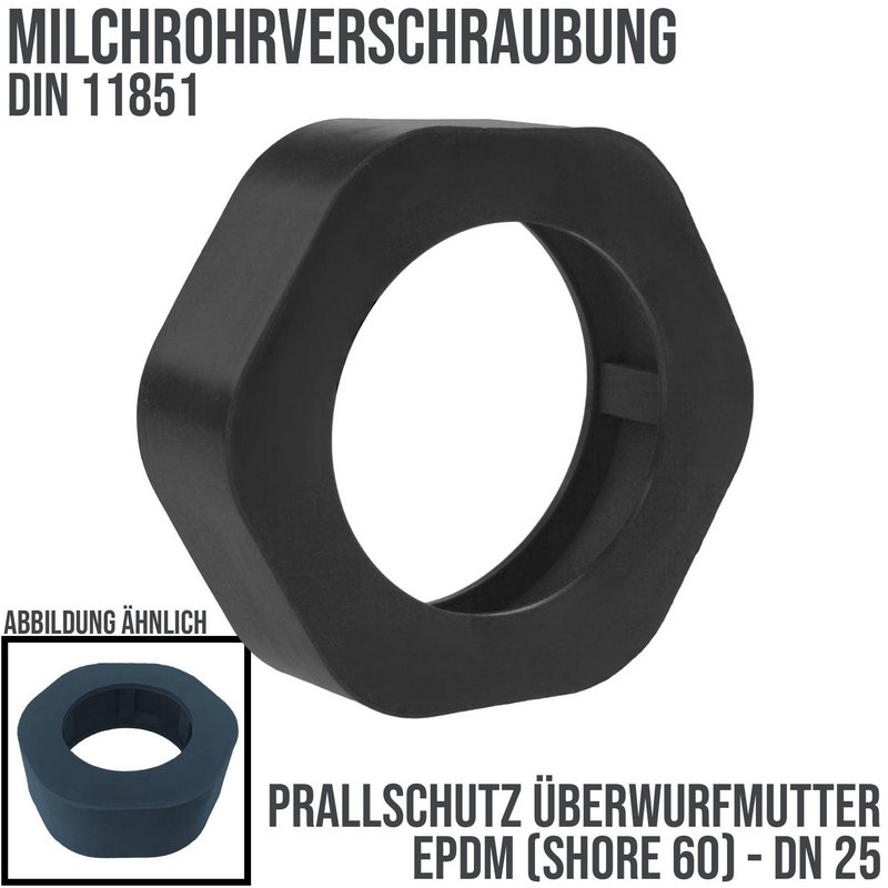DN 25 Milchrohr Verschraubung DIN 11851 Prallschutz Überwurfmutter Gummi EPDM - schwarz