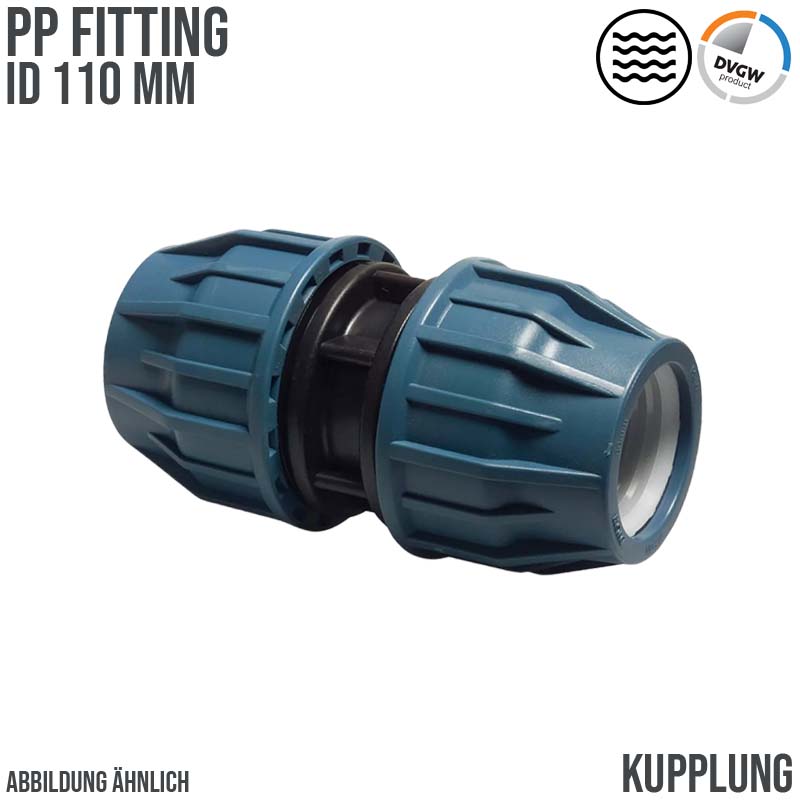 110 mm PE PP Fitting Klemm Verbinder Verschraubung Muffe Rohr Kupplung DVGW - PN 16 bar