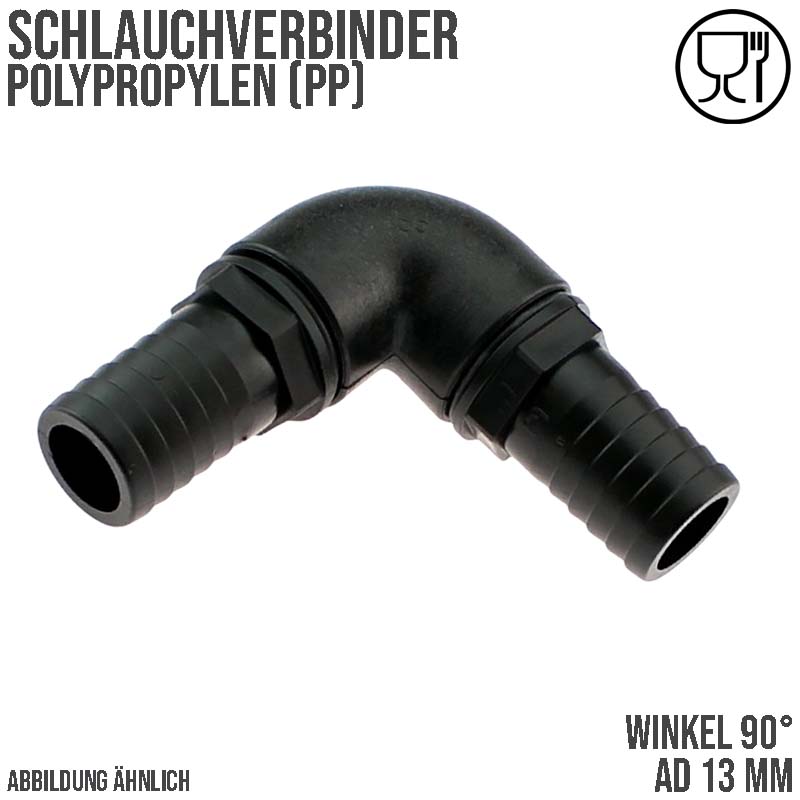13 mm Winkel 90° PP Schlauch Verbinder 2-fach Stutzen Tülle Pool Teich Garten schwarz - PN 6 bar