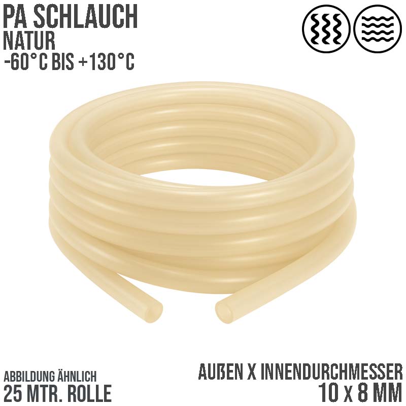 10 x 8 mm Polyamid PA Pneumatik Schlauch natur - PN 15 bar - 25 m