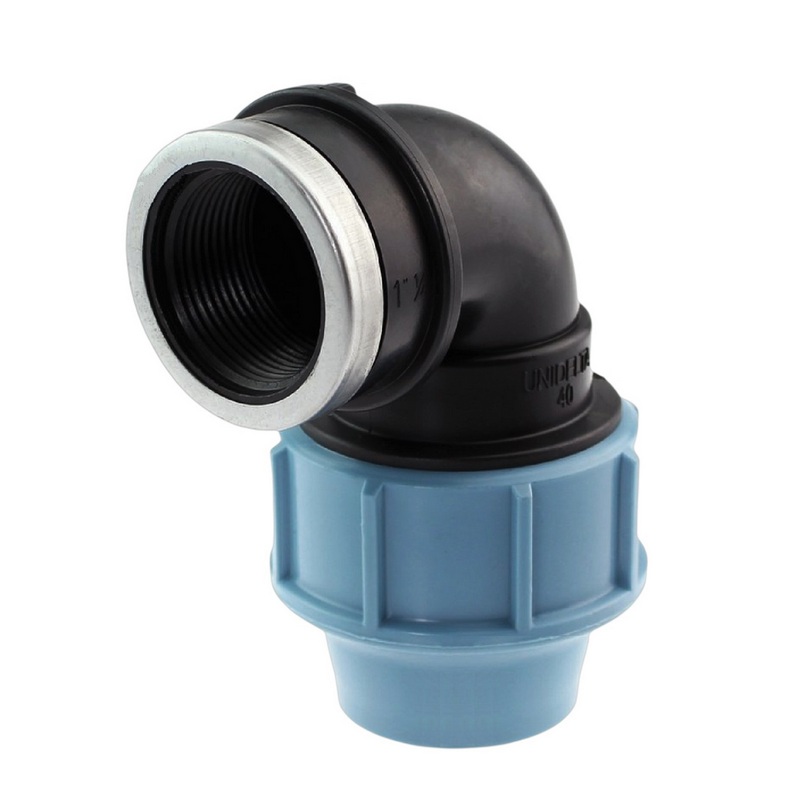 40 mm x 1 1/2" PE PP Fitting Klemm Verbinder Verschraubung Rohr Winkel 90° x IG DVGW - Unidelta
