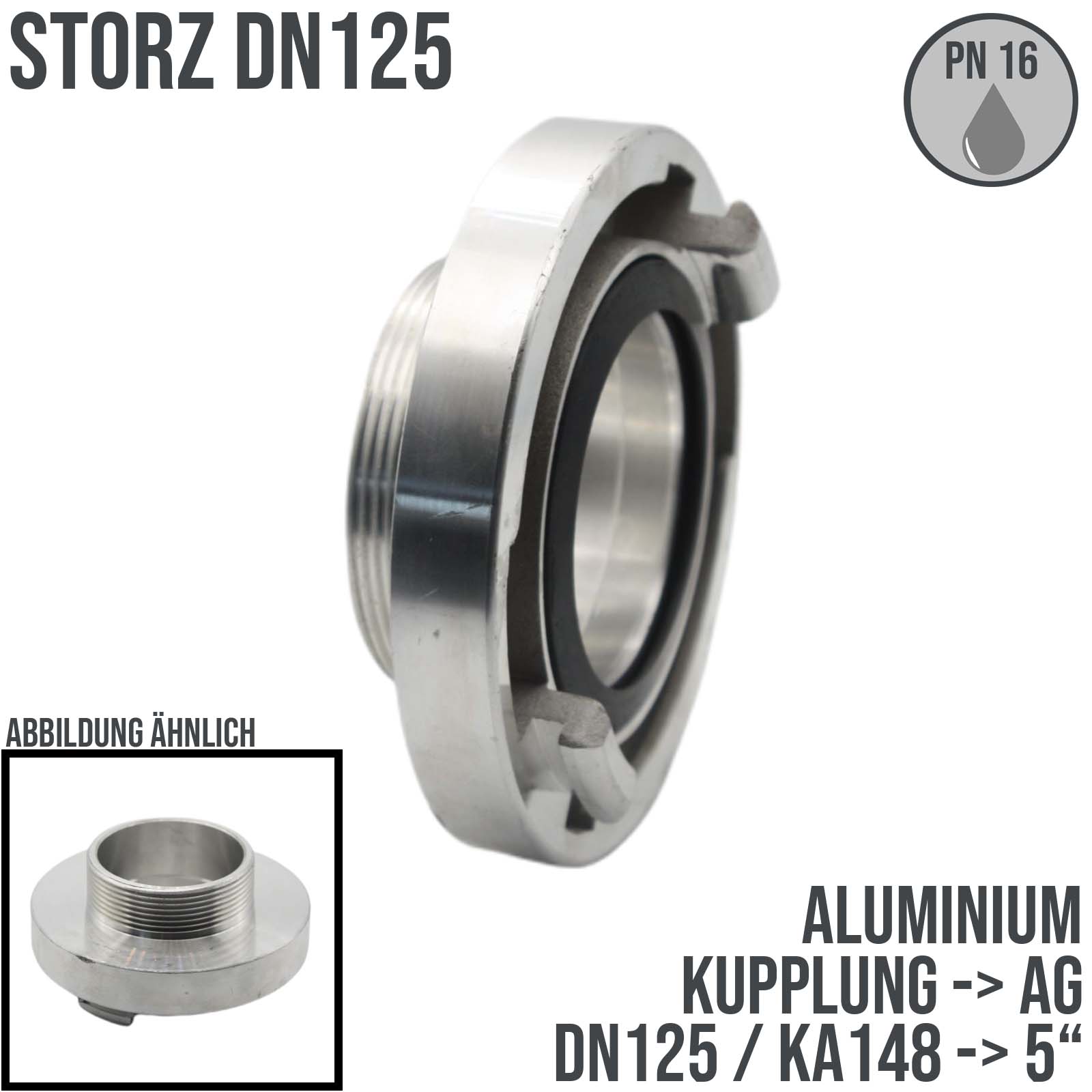 STORZ DN 125 KA 148 Kupplung Außengewinde AG 5" Saug Bau Feuerwehr Schlauch Aluminium - PN 16 bar