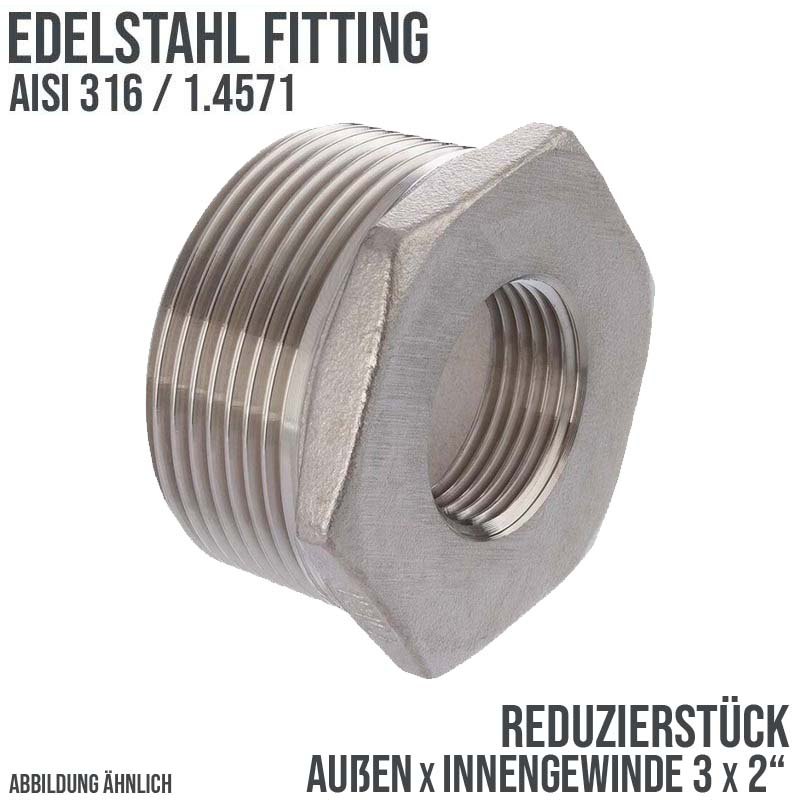 3" Edelstahl Fitting V4A AISI 316 Nr. 241 - Reduktionsstück Außen x Innengewinde - 3" x 2" - PN 16 bar