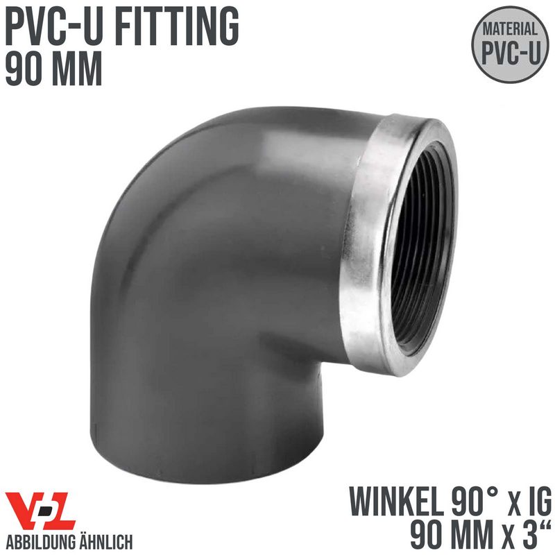 90 mm VDL PVC Klebe Fitting Winkel 90° Innengewinde IG 90 mm x 3" - PN 16 bar