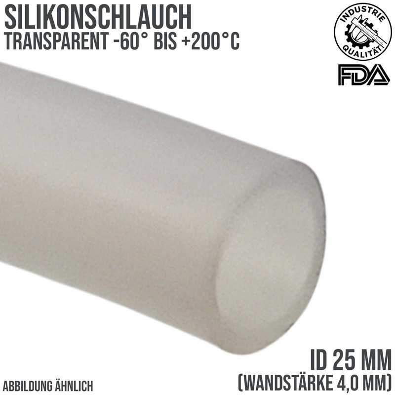 25 x 33 mm Silikon Silicon Industrie Schlauch transparent talkumiert Lebensmittel FDA