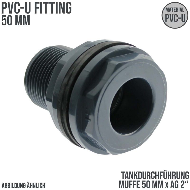 50 mm x 2" Zoll PVC-U Tankdurchführung Klebemuffe auf Klebemuffe x Außengewinde AG - PN 10 bar