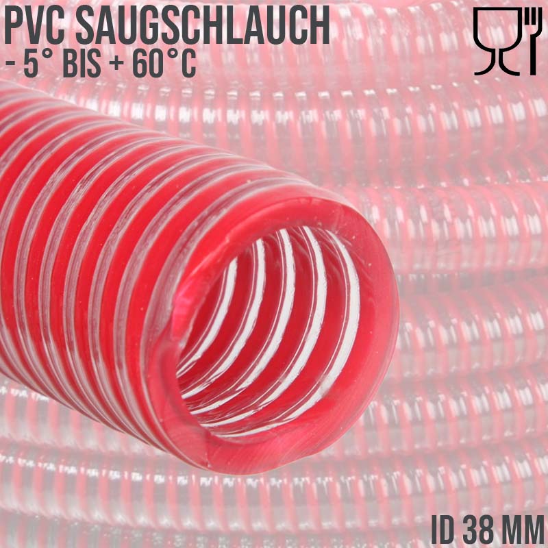 38 mm 1 1/2" Zoll Saug Ansaug Spiral Förder Pumpen Wein Alkohol Milch Schlauch rot - PN 9 bar