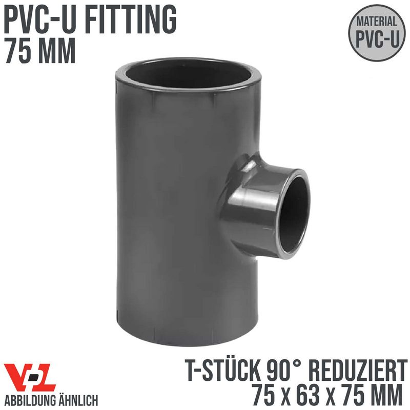 75 x 63 x 75 mm VDL PVC Klebe Fitting T-Stück 90° Winkel reduziert Muffe Verbinder - PN 16 bar