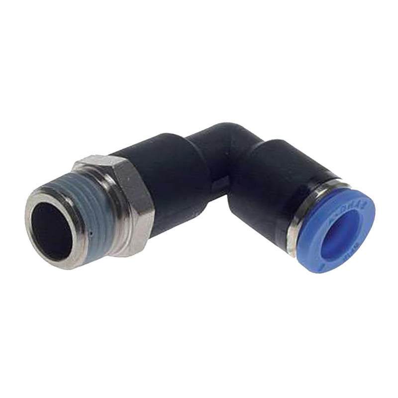 12 mm x 1/2" Pneumatik Steck Verbinder Winkel 90° rund lang rund IQS Außengewinde konisch - PN 20 bar