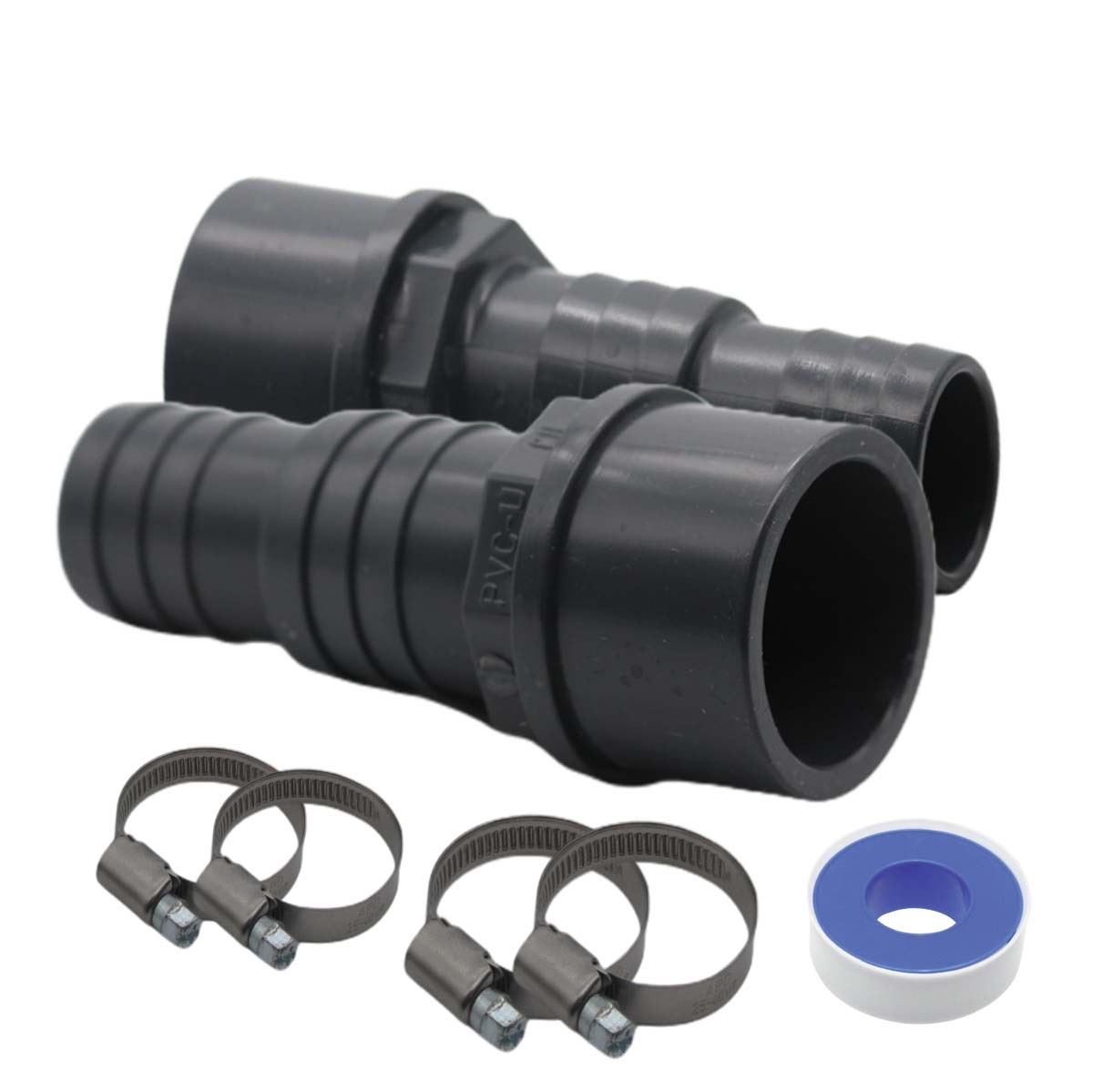 2er Set - PVC-U Schlauchverbinder - Klebetülle DN 50 -> Schlauchtülle 32 / 38 mm. Maximaler Betriebsdruck PN 16 bar.