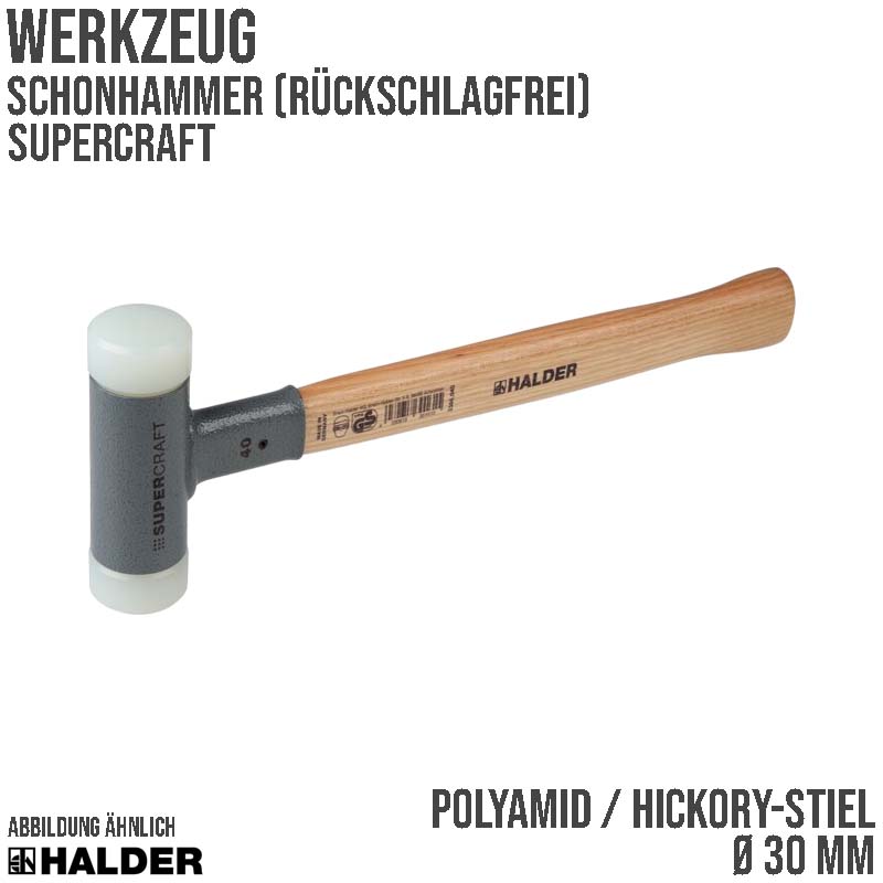 30 mm SUPERCRAFT rückschlagfreier Schonhammer Polyamid Kopf Hickory Stiel