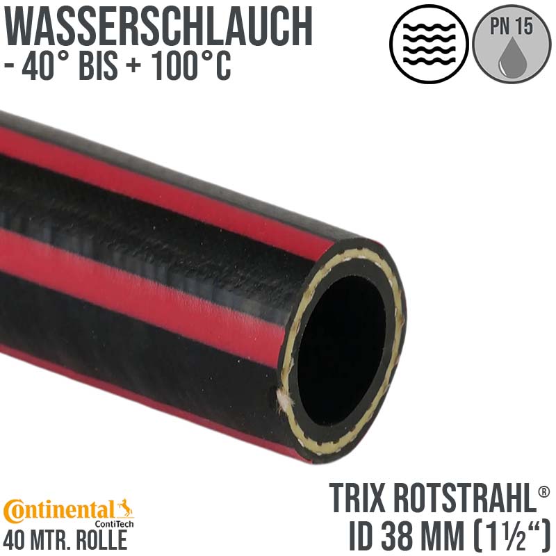 38 mm 1 1/2" Zoll Hochleistungs Gummi Wasser Schlauch EPDM - CONTI TRIX ROTSTRAHL® PN 15 bar - 40 m Rolle