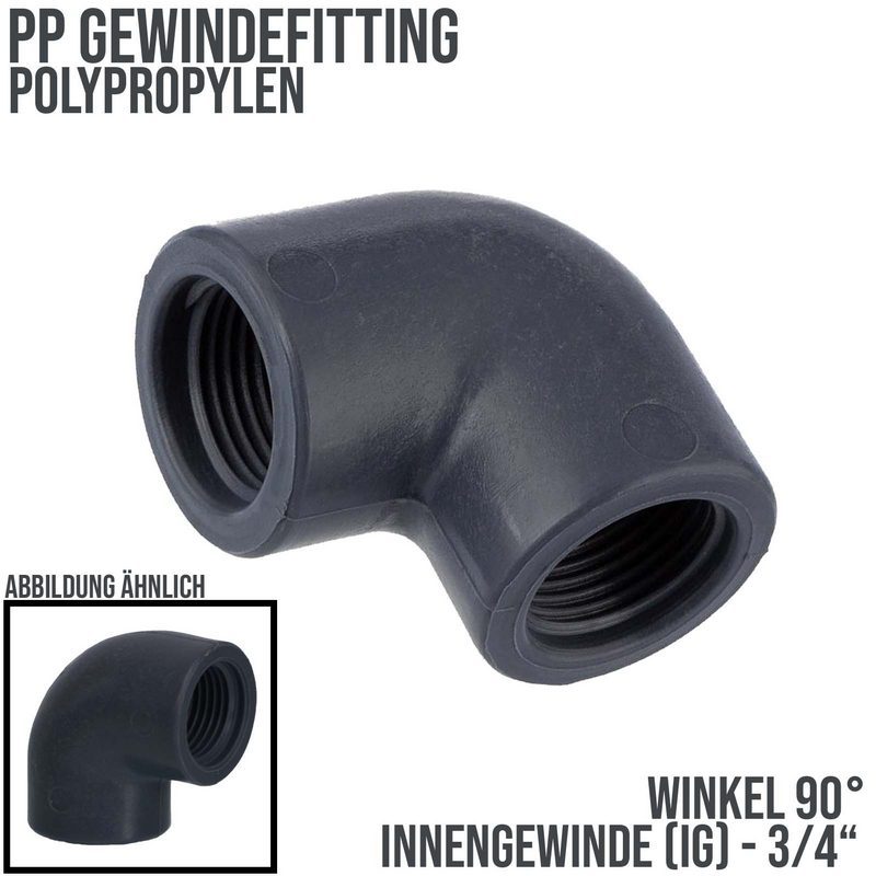 3/4 " PP Gewinde Fitting Winkel 90° schwarz Innen x Innengewinde IG Polypropylen - PN 10 bar