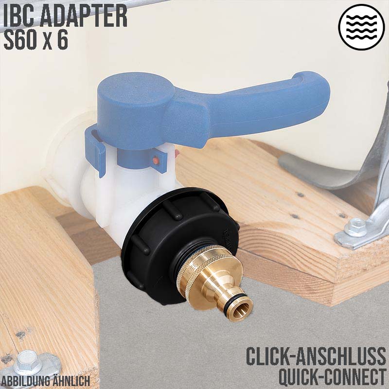 S60 x 6 IBC Adapter auf Click-Hahnanschluss Quick Connect - Messing