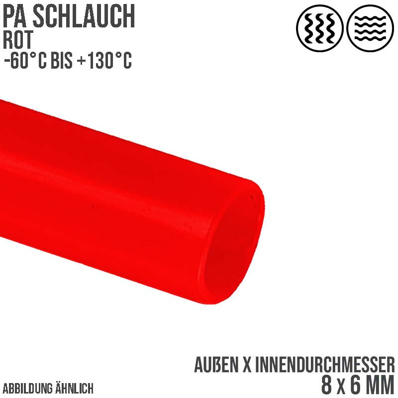 8 x 6 mm Polyamid PA Pneumatik Schlauch rot - PN 19 bar