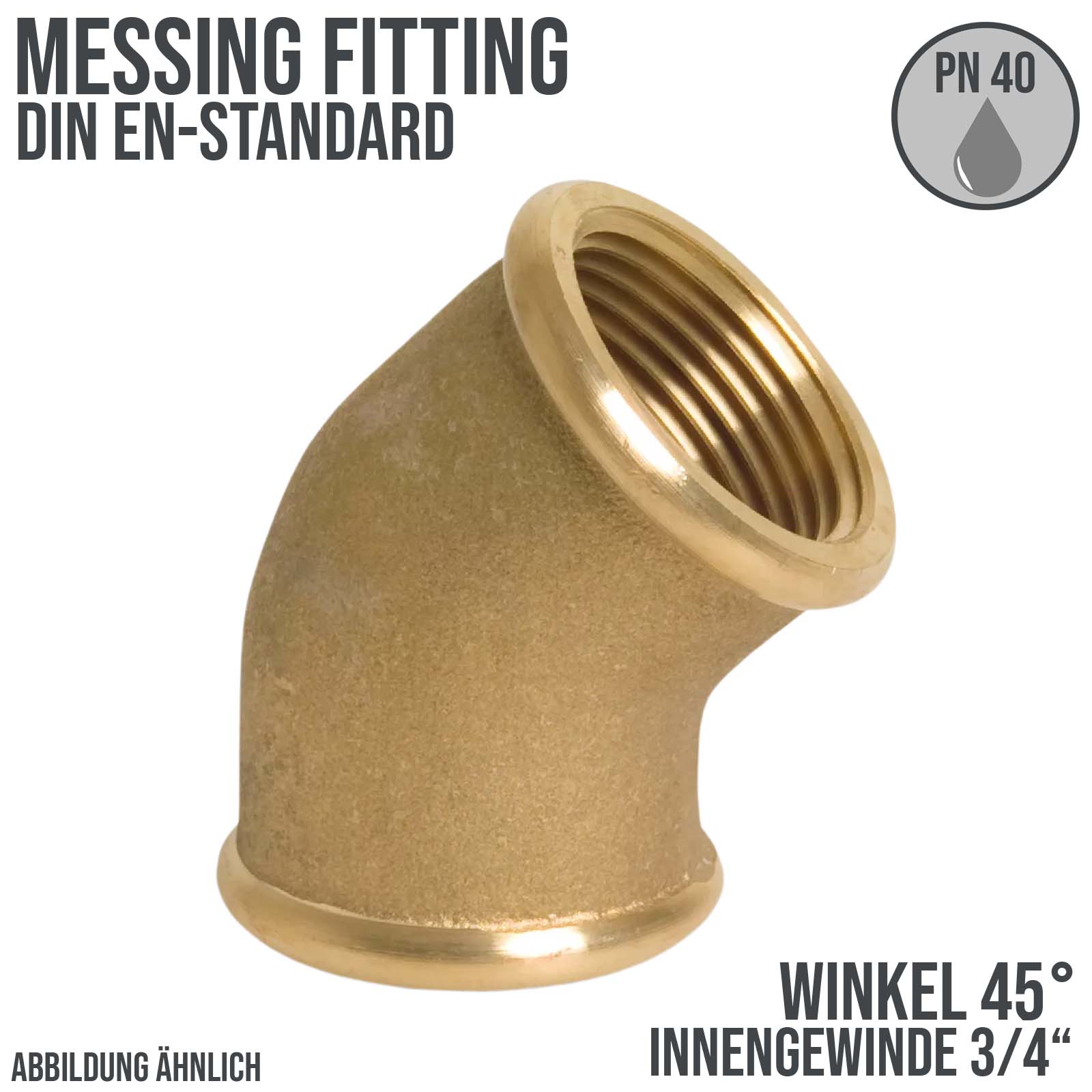 3/4" Winkel 45° Innen x Innengewinde IG Messing Fittings PN 40 bar