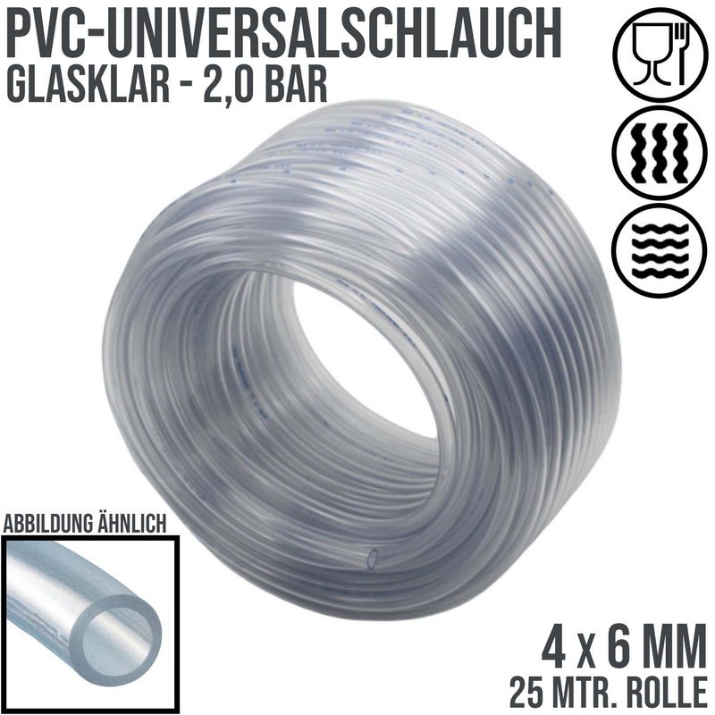 4 x 6 mm PVC Luft Filter Wasser Universal Labor Aquarium Terrarium Schlauch klar durchsichtig - PN 2 bar  - 25 m