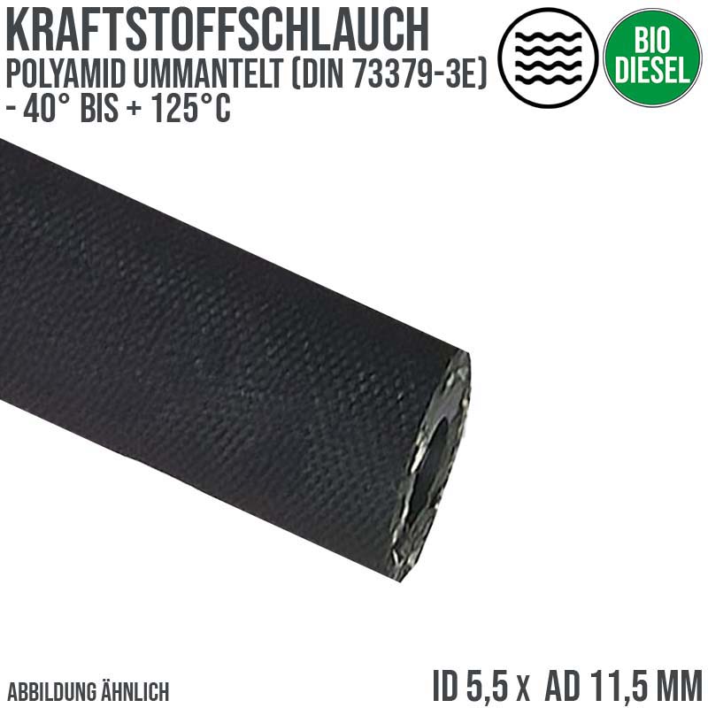 5,5 x 11,5 mm Kraftstoff Benzin Öl Bio Raps RME Schlauch FKM schwarz DIN 73379-3E - PN 6 bar