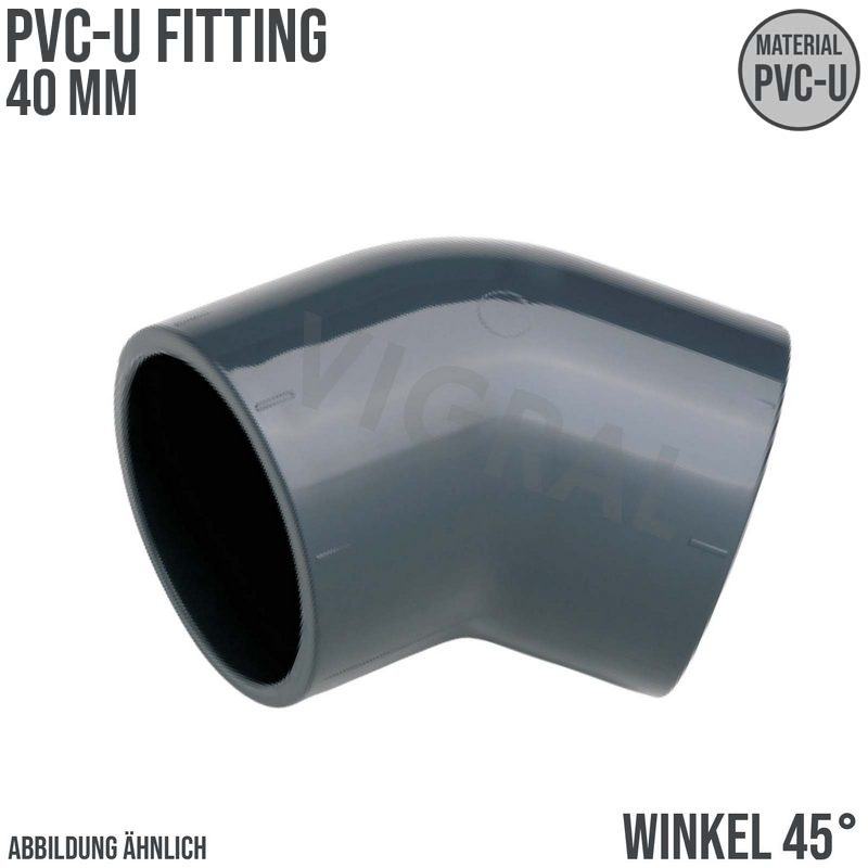 40 mm PVC Klebe Fitting Winkel 45° Muffe Verbinder - PN 16 bar