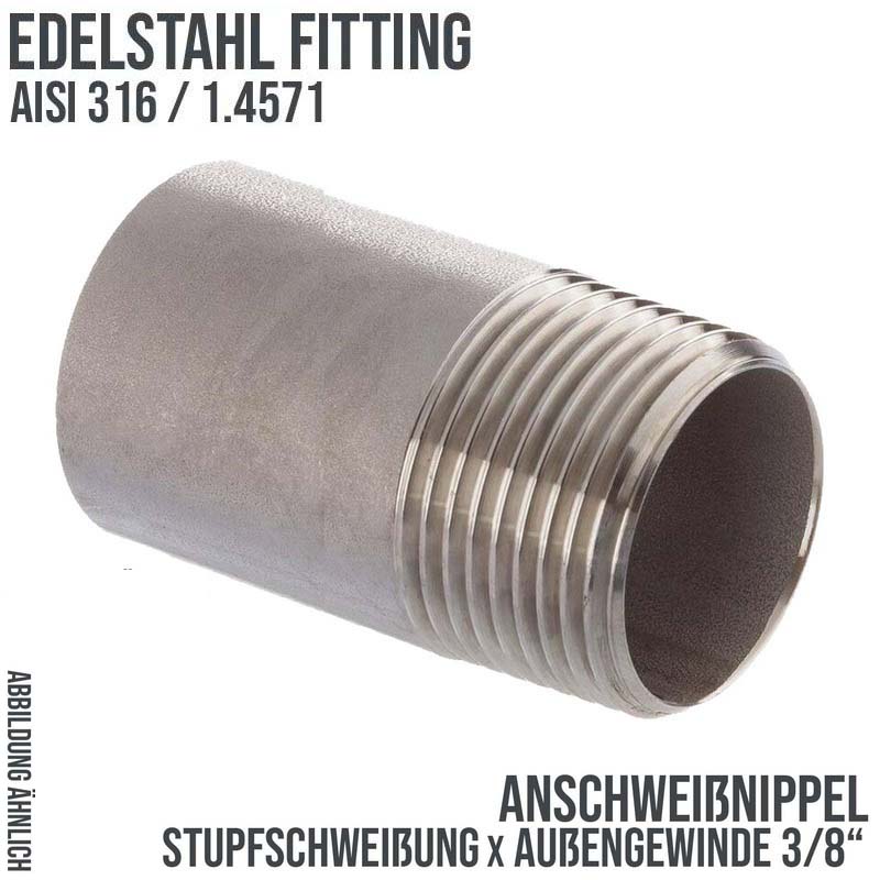 3/8" Edelstahl Fitting V4A AISI 316 Nr. 23B - Anschweißnippel (30 mm) Außengewinde AG - PN 8 bar