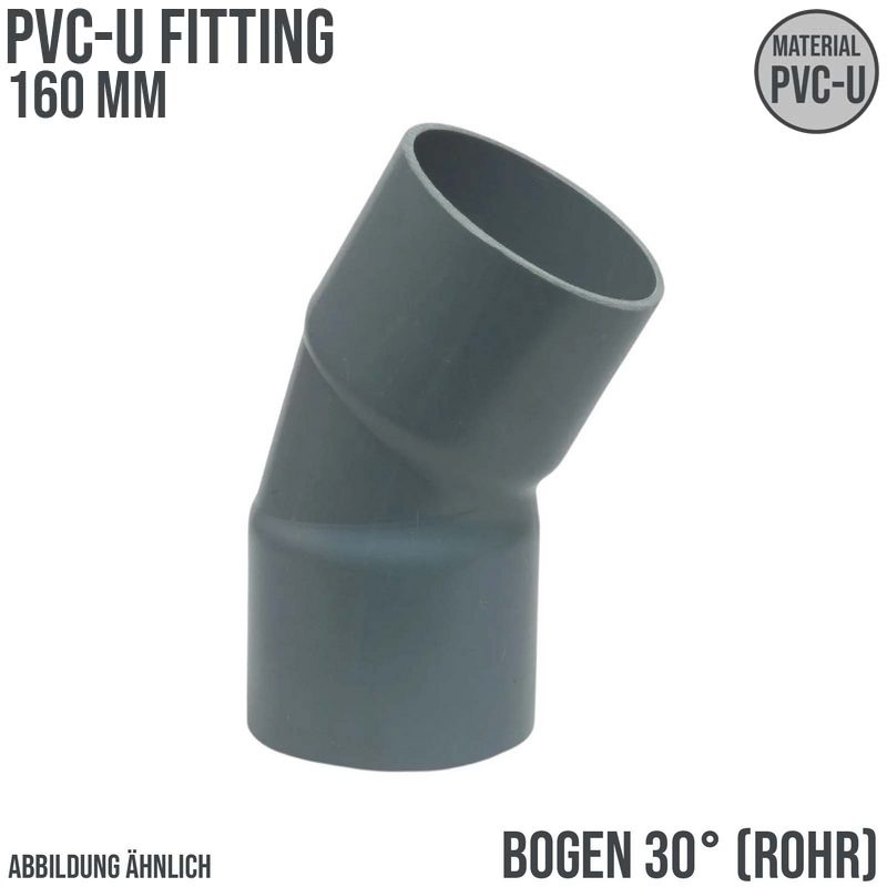160 mm PVC Klebe Fitting Bogen Winkel 30° (Rohr) Muffe Verbinder - PN 10 bar