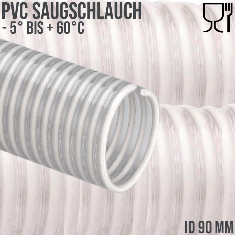 90 mm 3 1/2" Zoll Saug Ansaug Spiral Förder Pumpen Schlauch Lebensmittel Saatgut weiß PN 4 bar