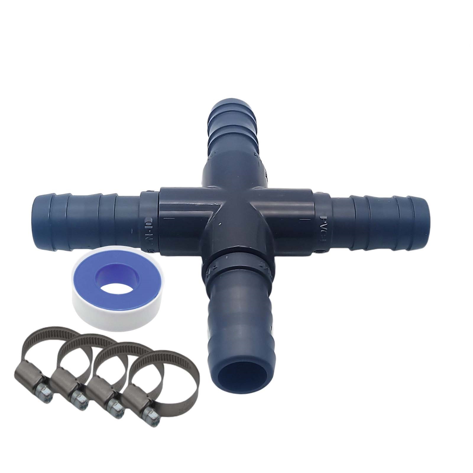 25 mm PVC PROFI Kreuz 90° Schlauch Verbinder Stutzen Tülle Pool Teich Garten - PN 10 bar - Montage-Set