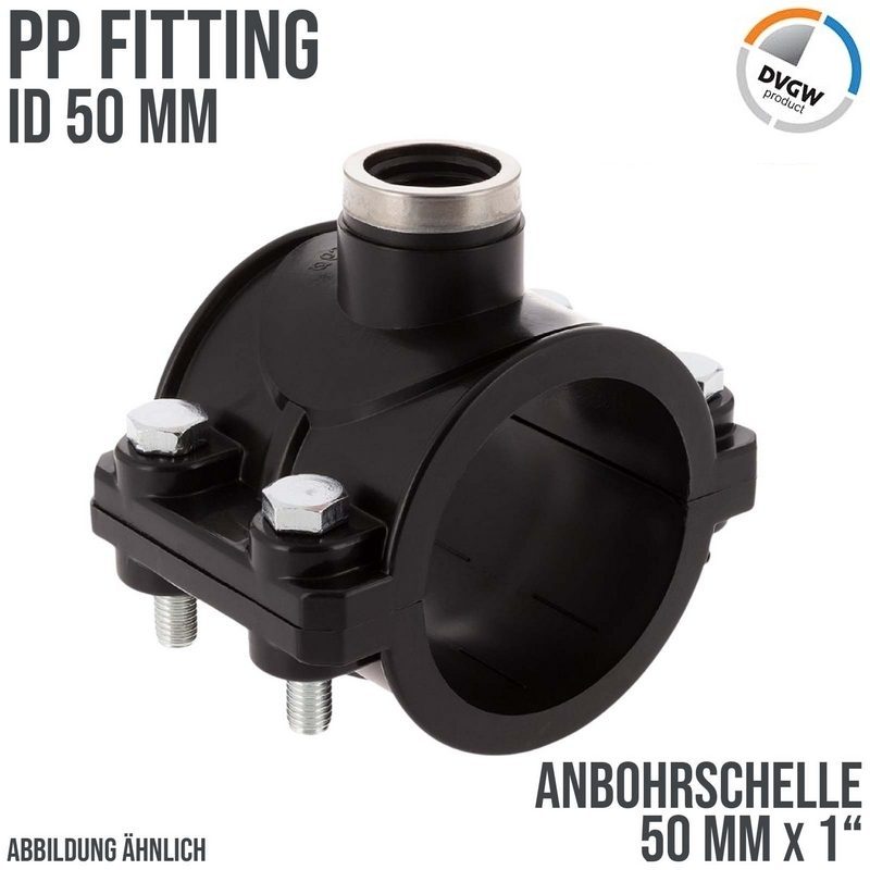 50 mm x 1" PP PE Anbohr Abzweig Schelle Klemmschale x Innengewinde DVGW [PN16]