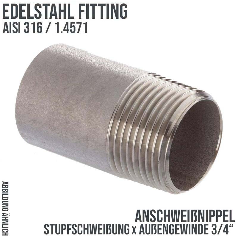 3/4" Edelstahl Fitting V4A AISI 316 Nr. 23B - Anschweißnippel (40 mm) Außengewinde AG - PN 8 bar