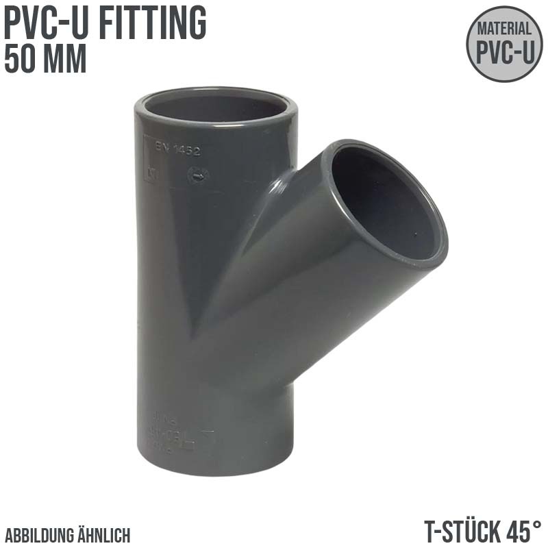 50 mm PVC Klebe Fitting T-Stück 45° Winkel Muffe Verbinder - PN 16 bar