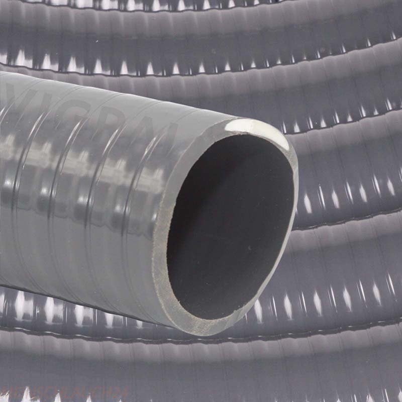 63 x 55 mm PVC Klebe Flex Spiral Schwimmbad Pool Teich Schlauch grau PN 5 bar - 10 m