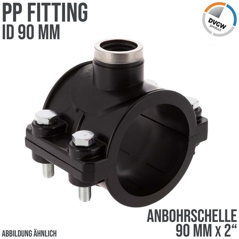 90 mm x 2" PP PE Anbohr Abzweig Schelle Klemmschale x Innengewinde DVGW - PN 16 bar