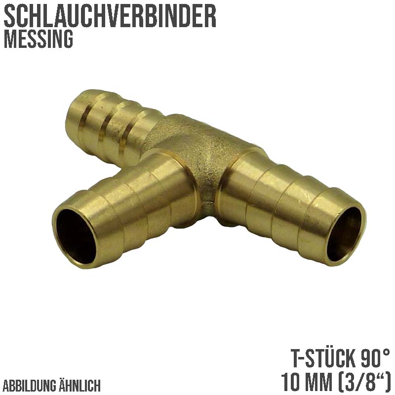 10 mm - 3/8" Zoll T-Stück Schlauch Verbinder Verteiler Tülle Kupplung Reparatur Messing PN 10 bar