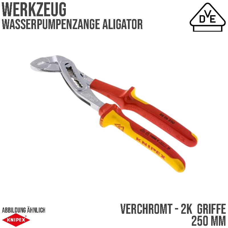 250 mm Wasserpumpen Zange Alligator VDE verchromt 2K Griffe Knipex