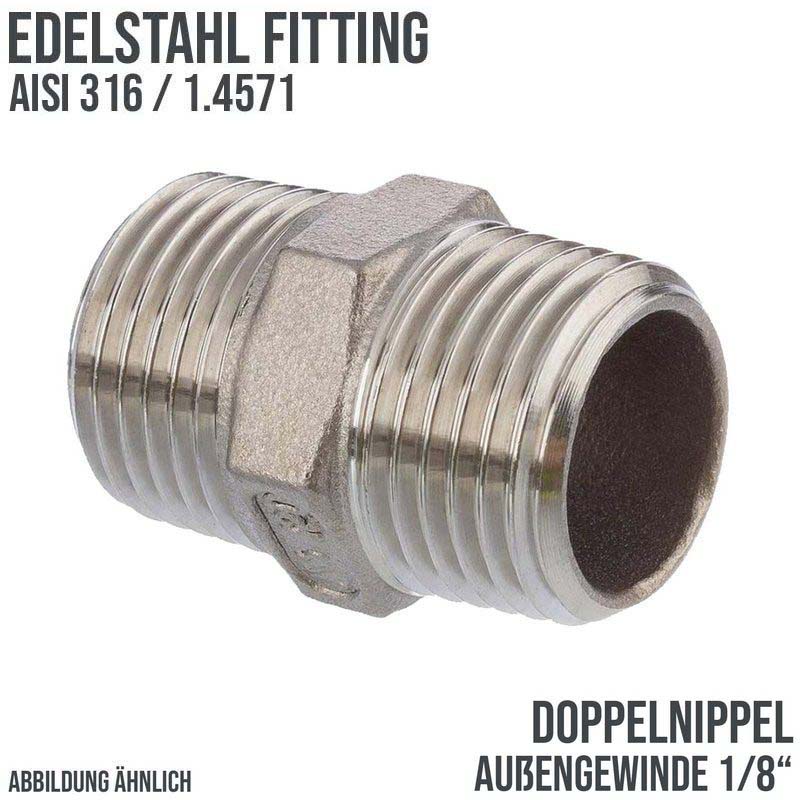 1/8" Edelstahl Fitting V4A AISI 316 Nr. 280 - Doppelnippel Außen x Außengewinde AG - PN 16 bar