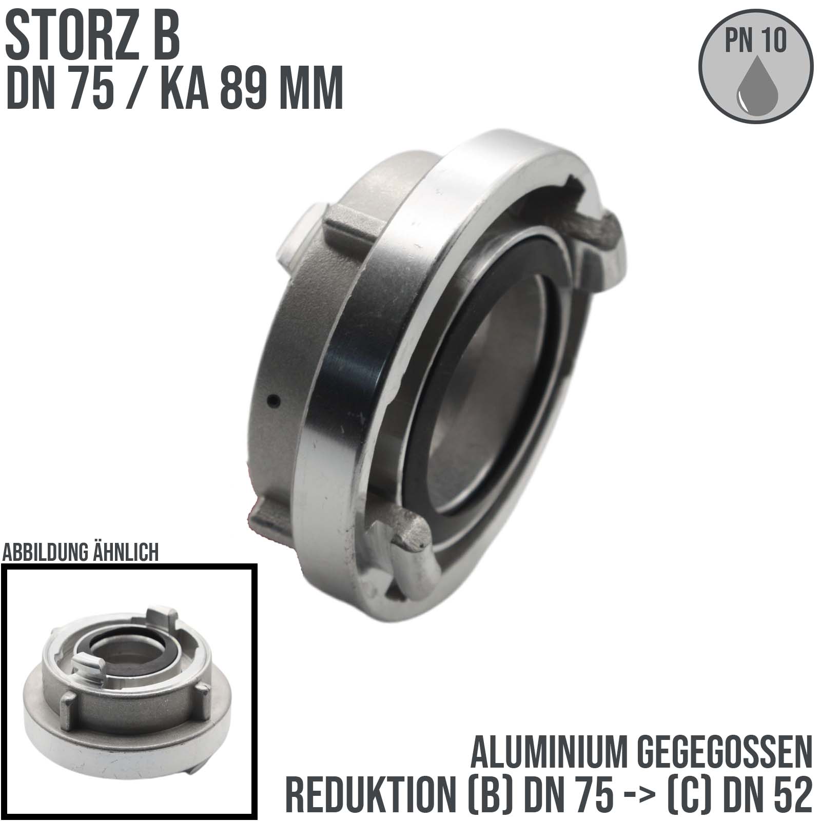 STORZ B DN 75 KA 89 auf C DN52 Reduktion Reduzierung Adapter Kupplung Schlauch Aluminium - PN 10 bar
