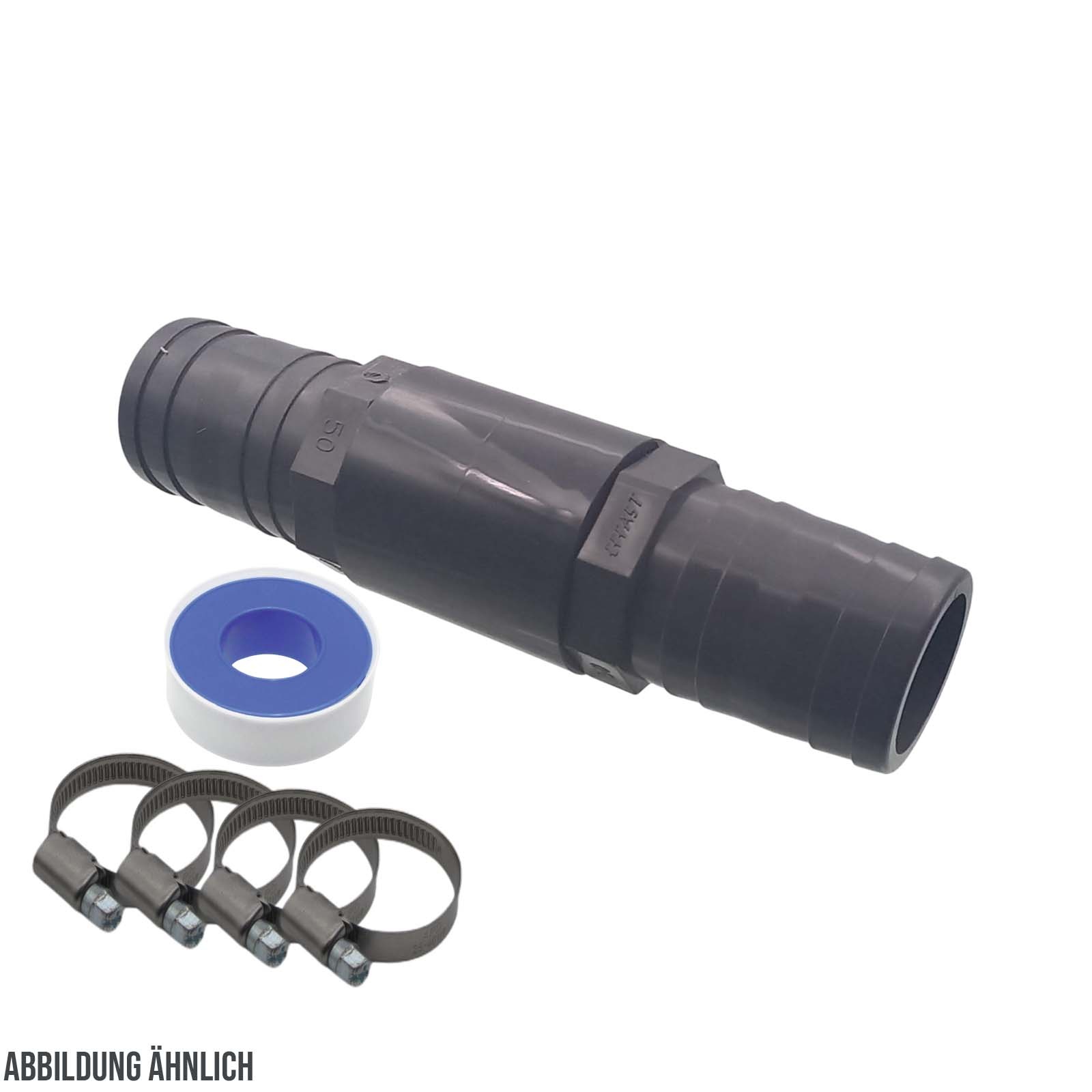 50 mm PVC PROFI Gerade Schlauch Verbinder Stutzen Tülle Pool Teich Garten - PN 10 bar - Montage-Set
