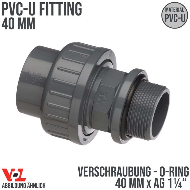 40 mm VDL PVC Klebe Fitting Verschraubung Außengewinde O-Ring Muffe 40 mm x 1 1/4" - PN 10 bar
