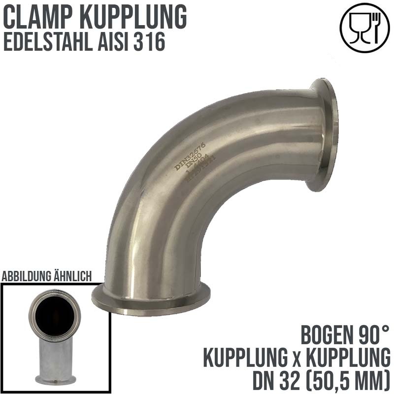 CLAMP Kupplung Bogen 90° 50,5 mm DIN 32676 Flansch Teller DN 32  1 1/4" - PN 16 bar